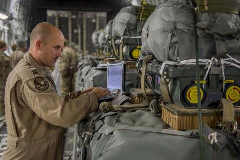 Humanitarian and military airdrops in conflict and disaster zones come with a myriad of logistical challenges. Photo credit: U.S. Air Forces Central Command Public Affairs.