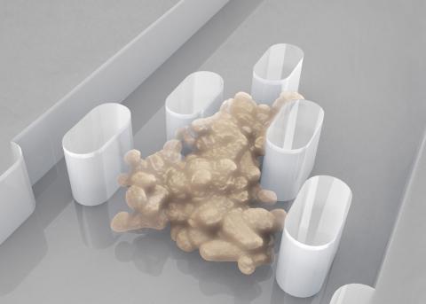 An illustration of Draper’s EVIDENT microfluidic platform trapping a tumor sample and keeping it alive during experiments that can last several days.