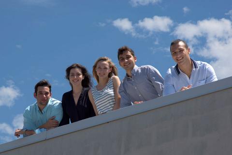 Draper’s Red Bull Flugtag team Possibilities Are Coming flight crew members are (left to right) Chace Medeiros, Violet Davis, Sarita Marom, Max Gittelman and Shadi Abujoub. (2016)